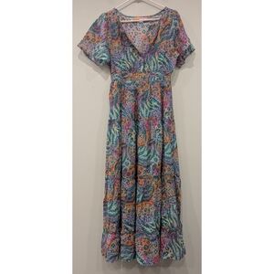 Briton Court Multicolor V-neck Cotton Midi Dress Size Medium